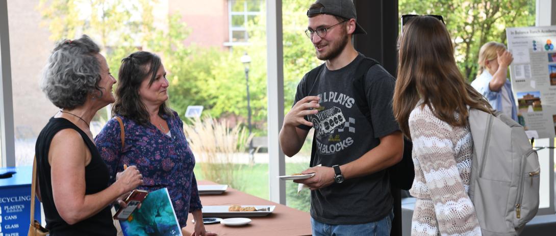 Faculty members answer questions for students in the STEPS building at Lehigh University